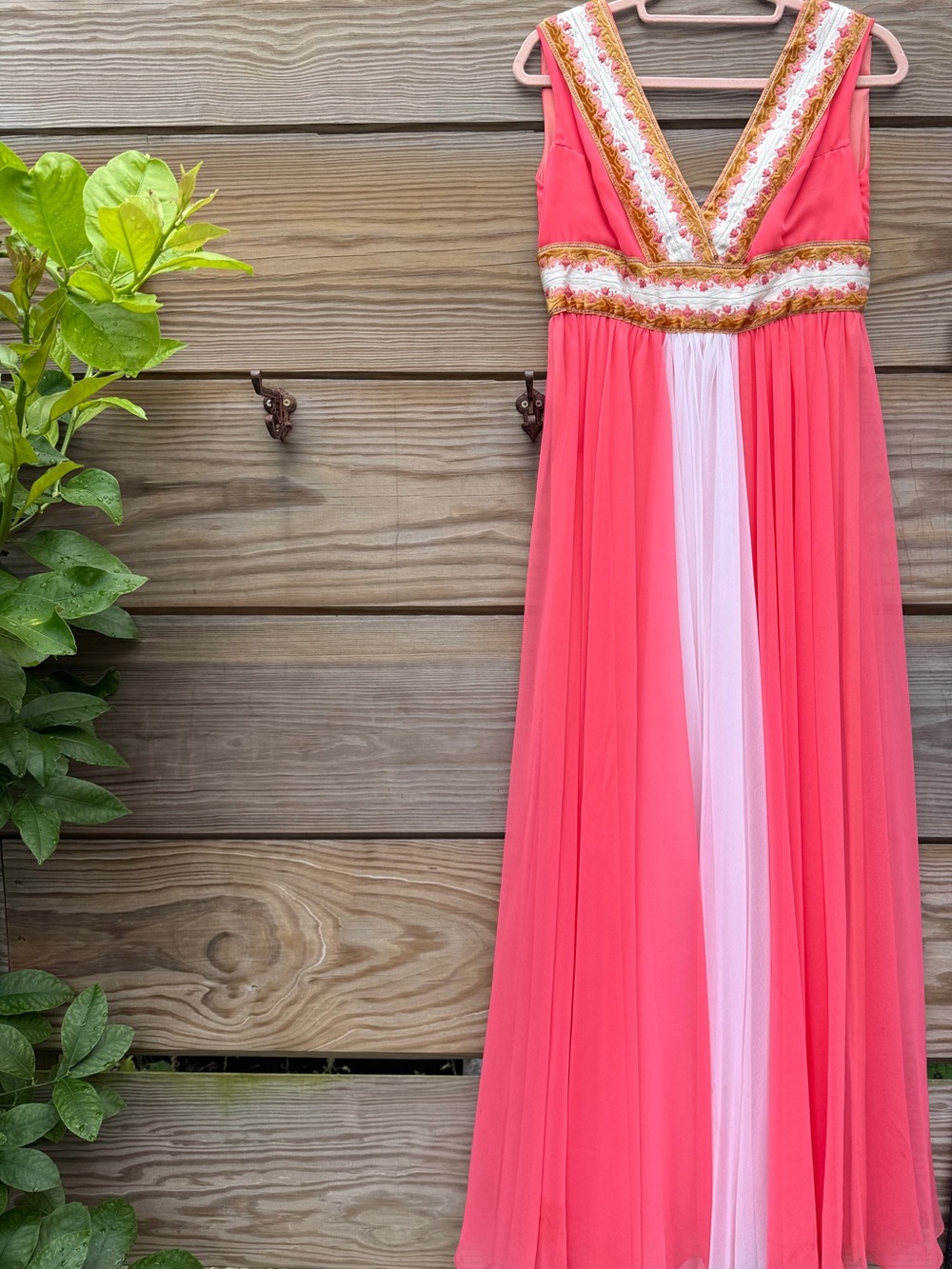 Coral Pink Embellished V-Neck Vintage Gown